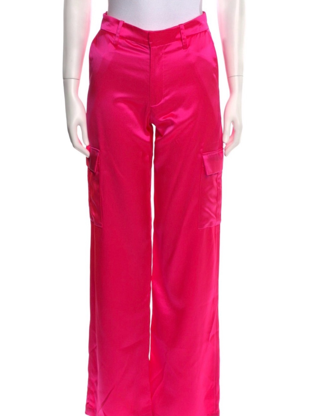 Wide-Leg Cargo Silk Pants in Hot Pink